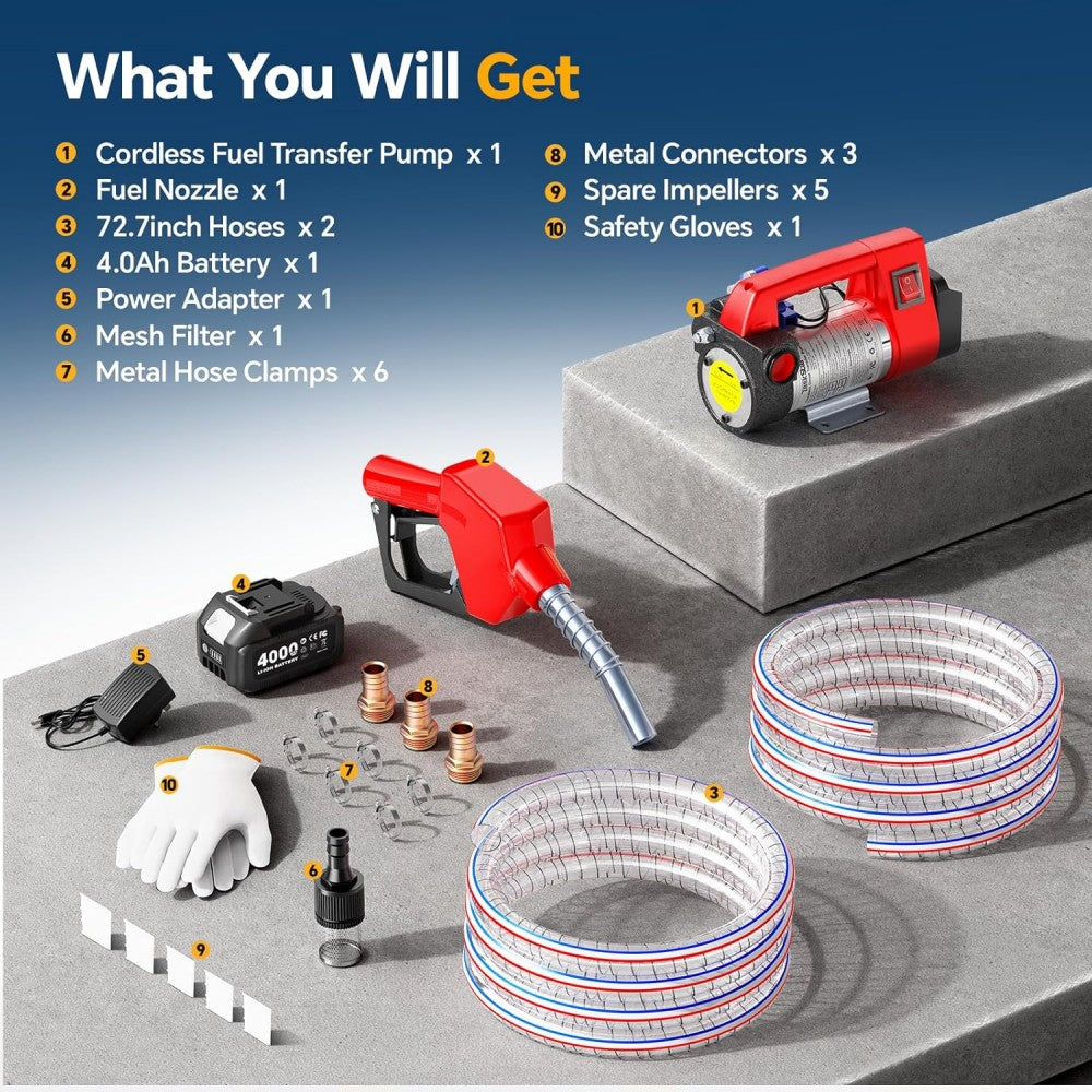 TaskStar 21V Cordless Fuel Transfer Pump, 12 GPM Kit (4.0Ah, Auto-Off)