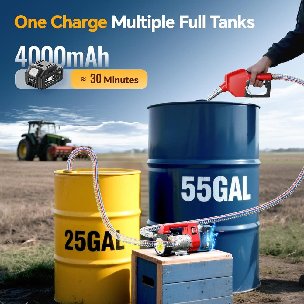 TaskStar 21V Cordless Fuel Transfer Pump, 12 GPM Kit (4.0Ah, Auto-Off)