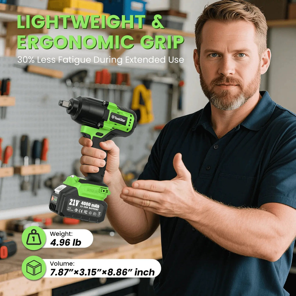 TaskStar 1300N·m (958ft-lbs) Cordless Brushless Impact Wrench 1/2" Kit