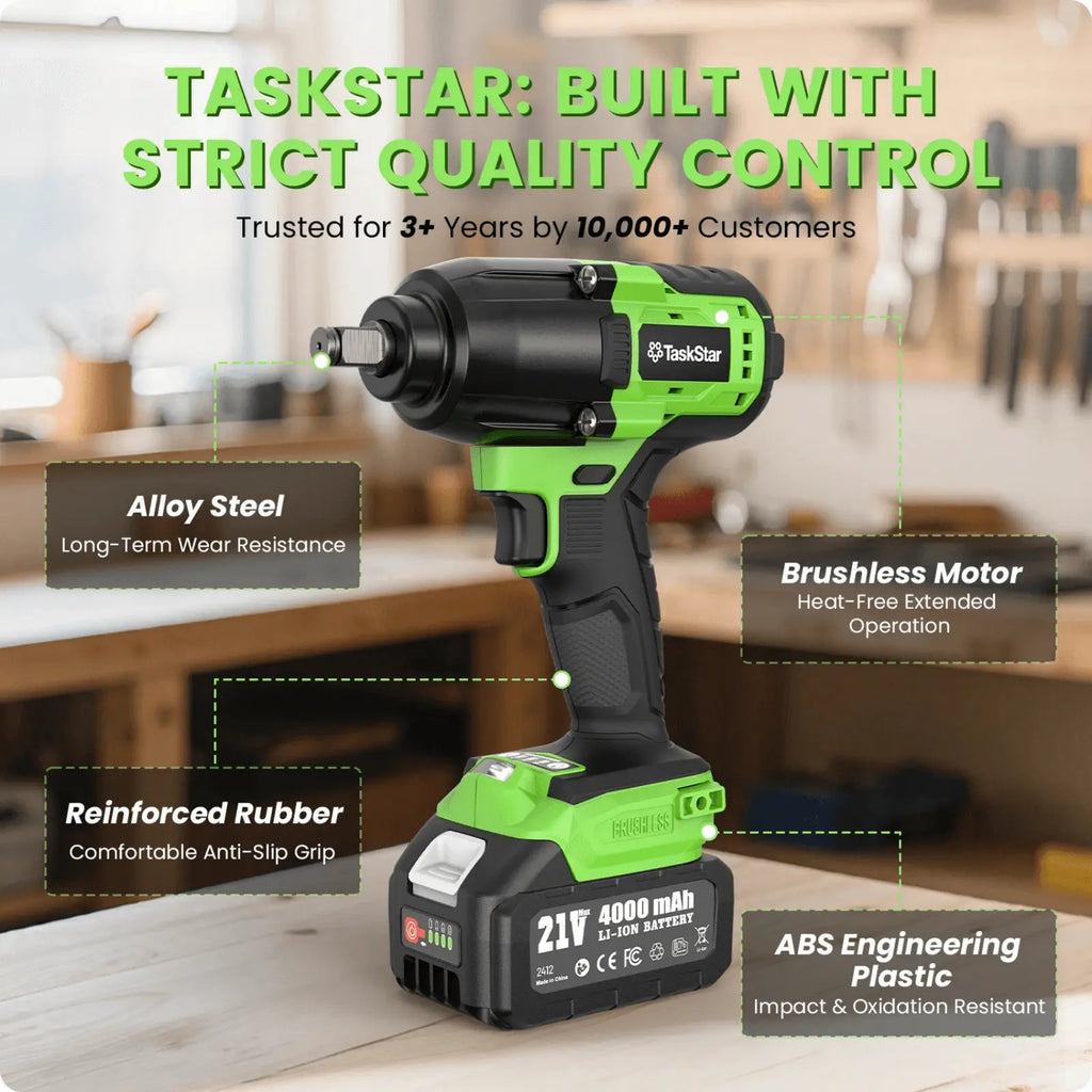 TaskStar 1300N·m (958ft-lbs) Cordless Brushless Impact Wrench 1/2" Kit
