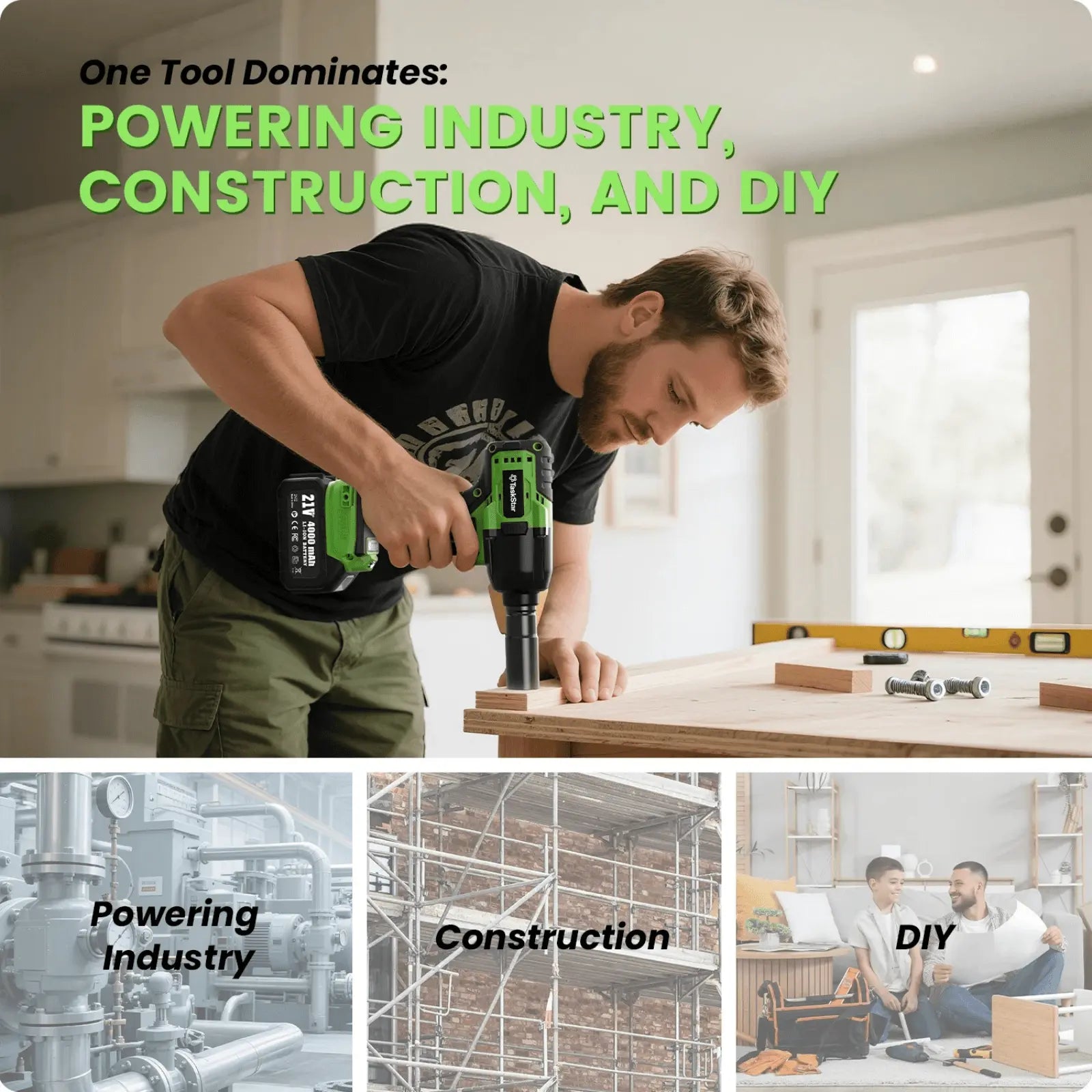 TaskStar 1300N·m (958ft-lbs) Cordless Brushless Impact Wrench 1/2" Kit