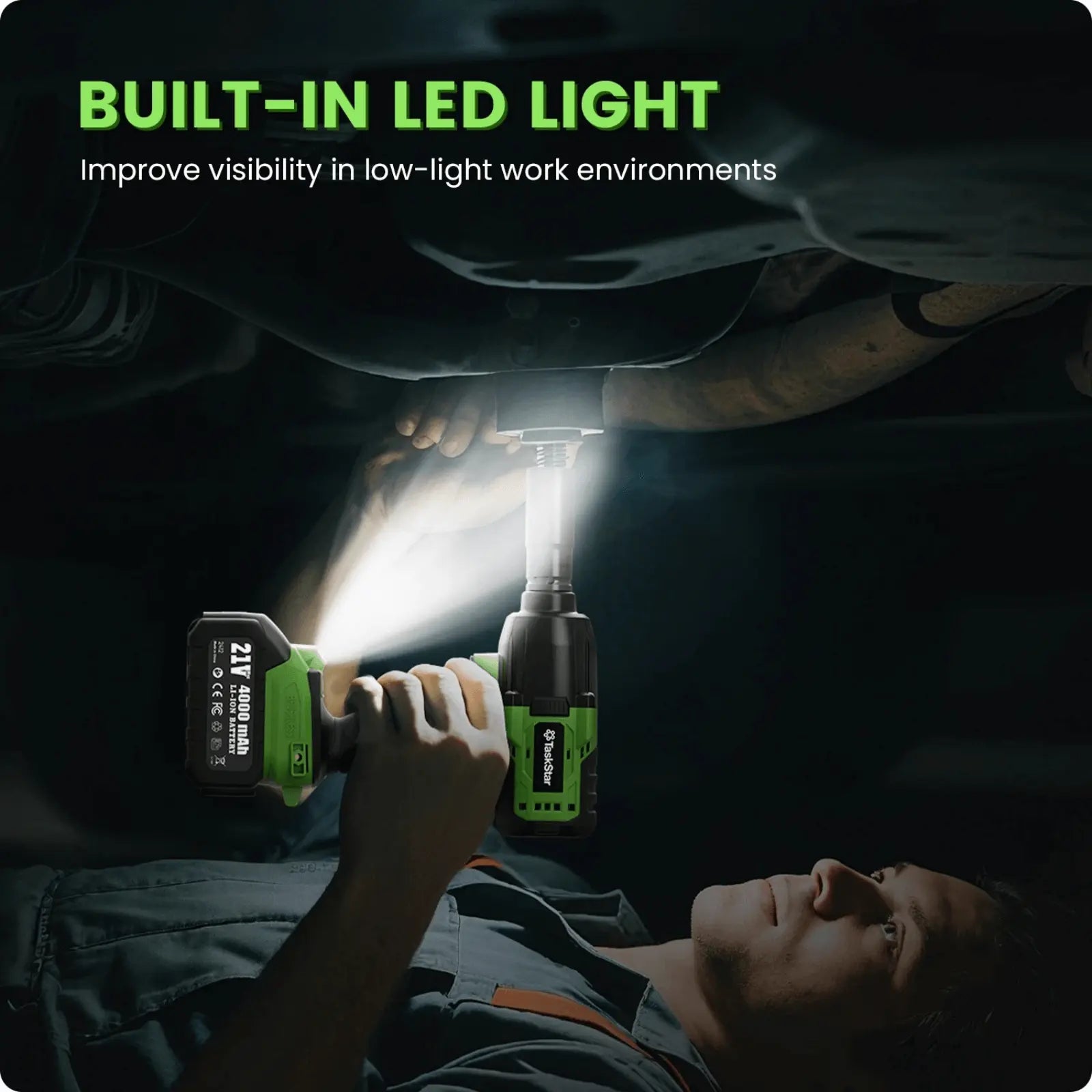 TaskStar 1300N·m (958ft-lbs) Cordless Brushless Impact Wrench 1/2" Kit