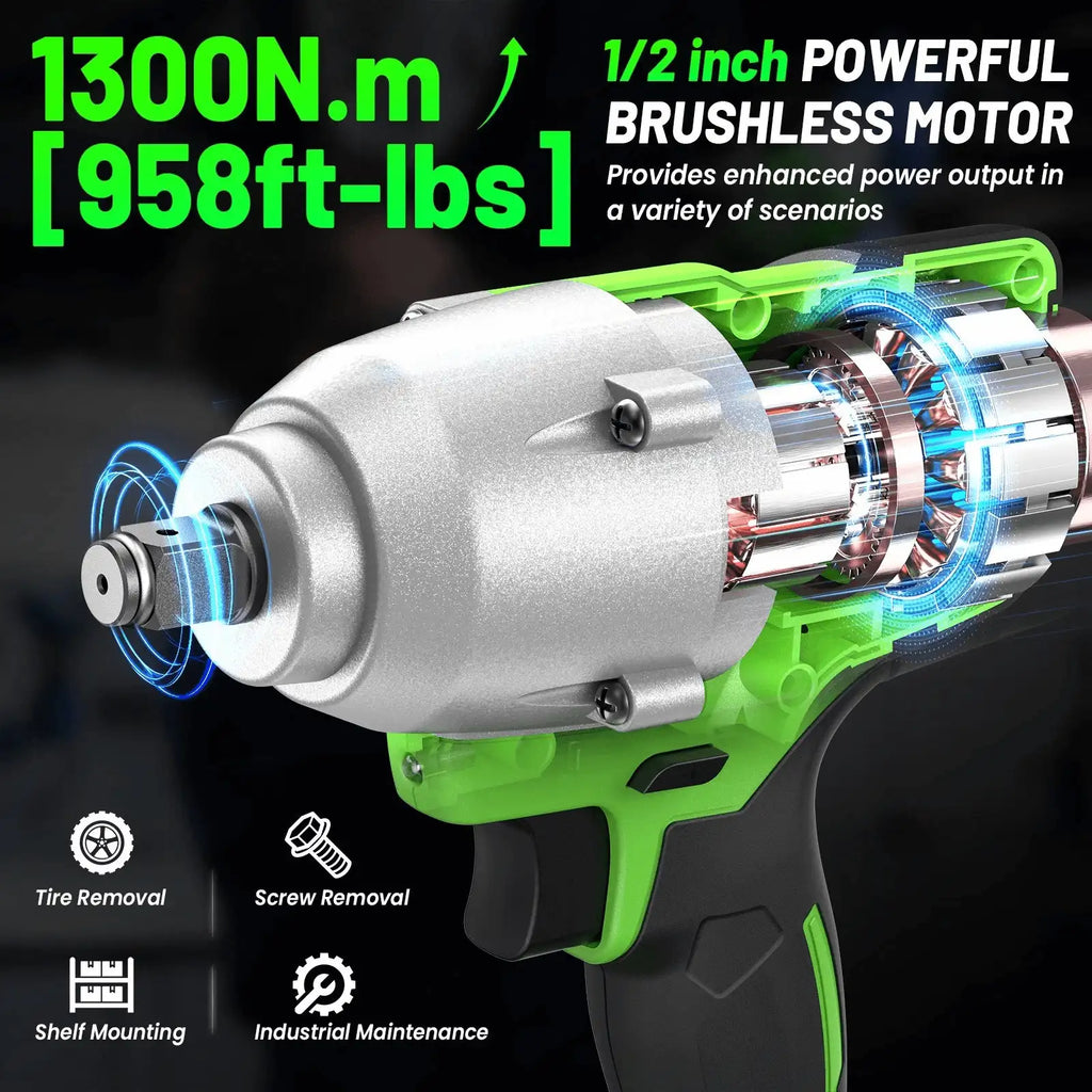 TaskStar 1300N·m (958ft-lbs) Cordless Brushless Impact Wrench 1/2" Kit