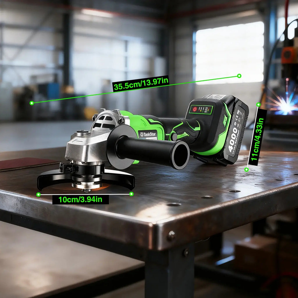 TaskStar 21V Cordless Angle Grinder, 2x4.0Ah Battery & Charger, 10000RPM Brushless Motor