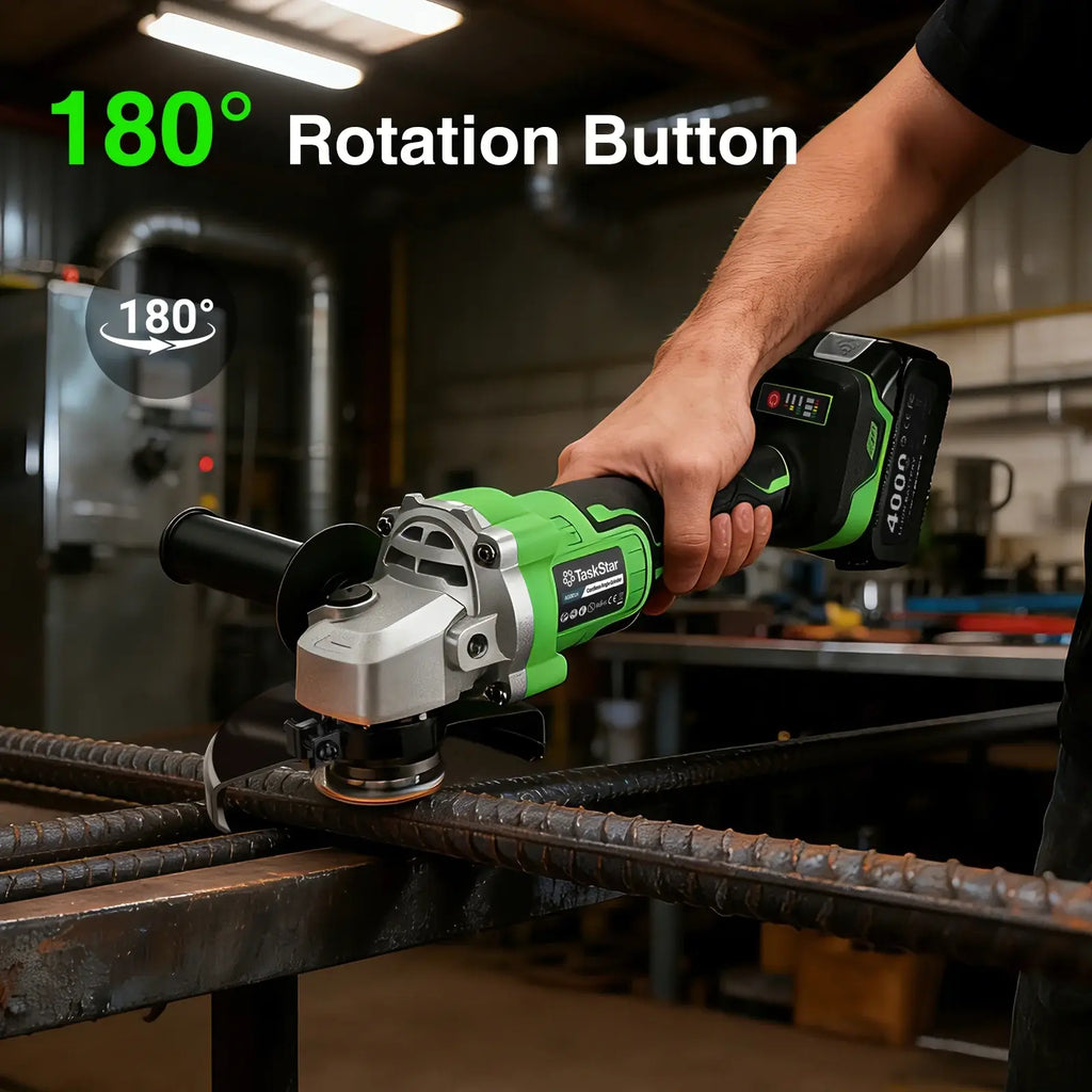 TaskStar 21V Cordless Angle Grinder, 2x4.0Ah Battery & Charger, 10000RPM Brushless Motor