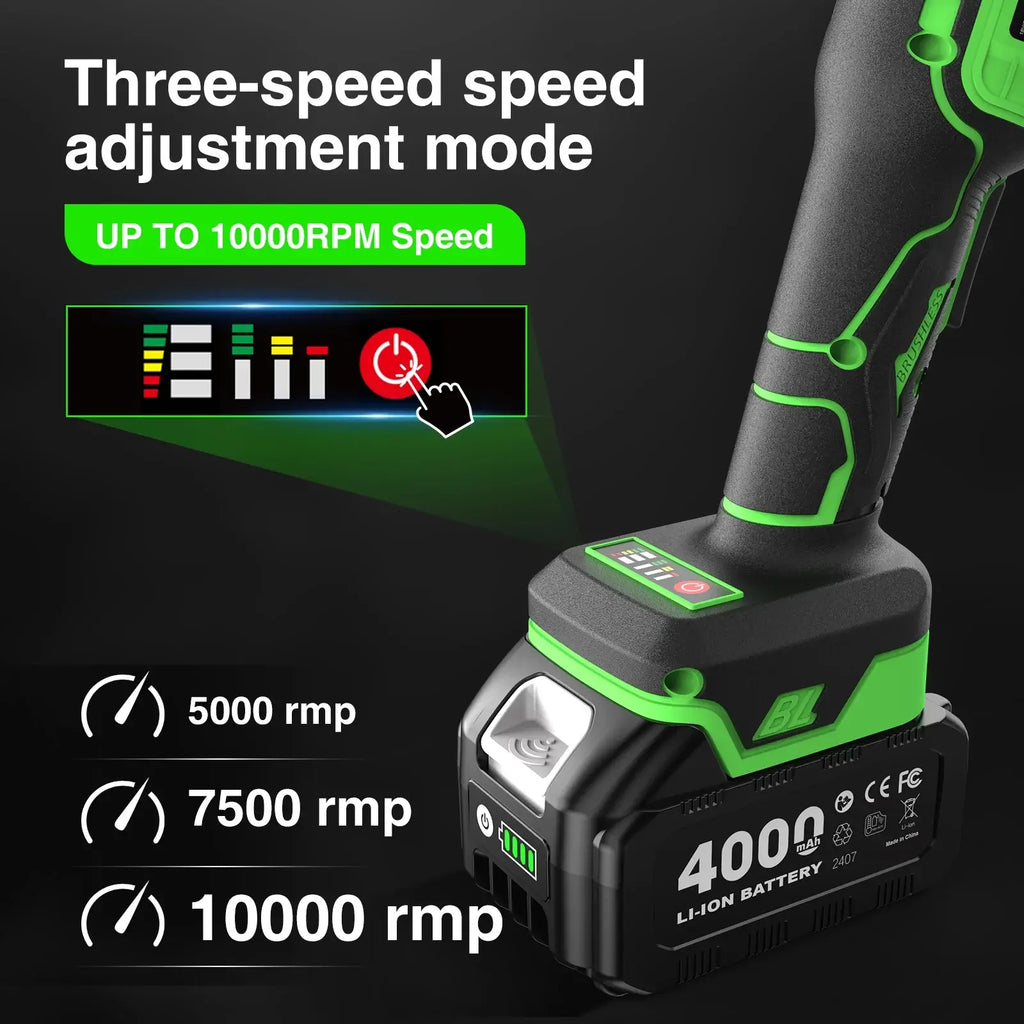 TaskStar 21V Cordless Angle Grinder, 2x4.0Ah Battery & Charger, 10000RPM Brushless Motor
