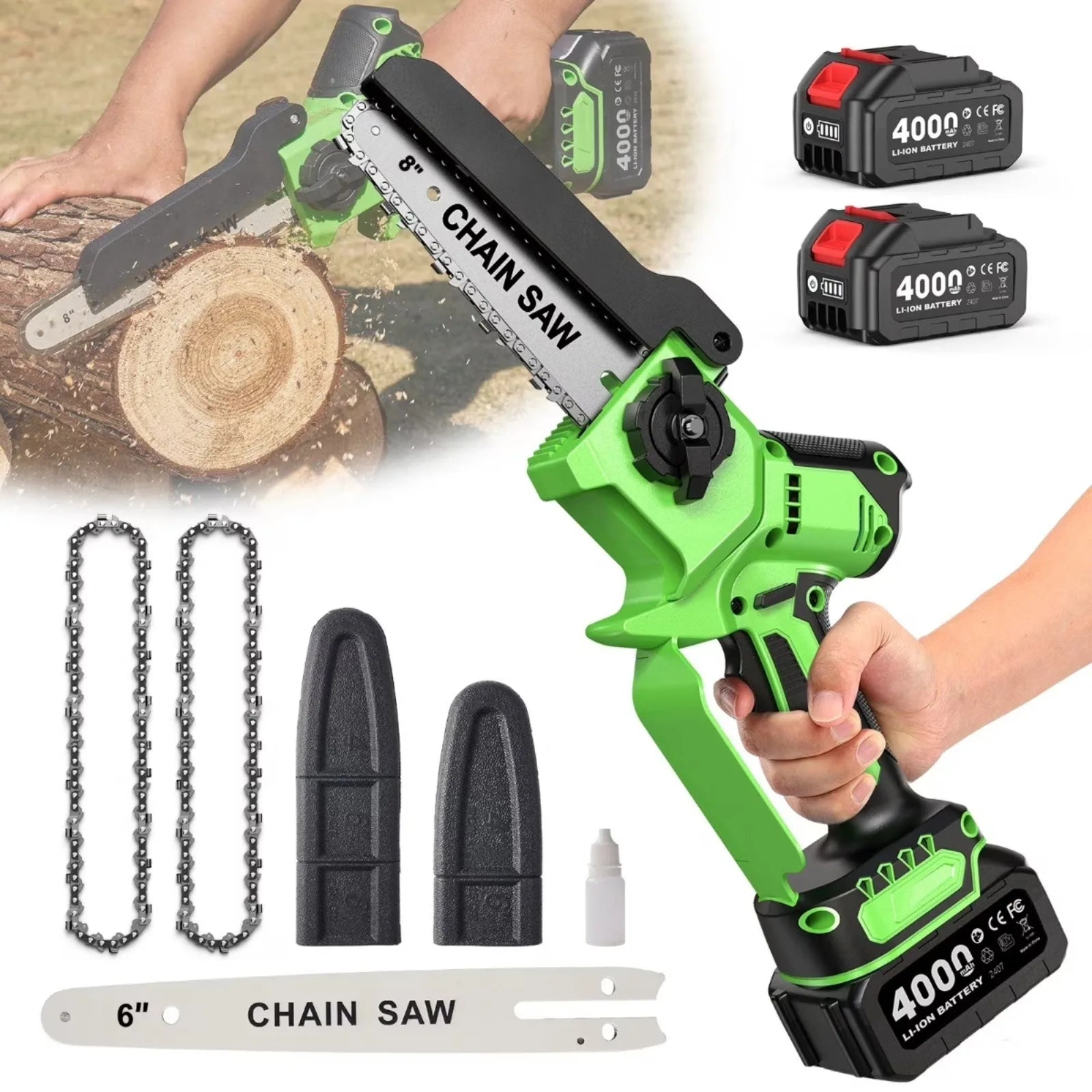 Taskstar 8 Inch & 6 Inch Cordless Electric Mini Chainsaw With 2*4.0Ah Batteries