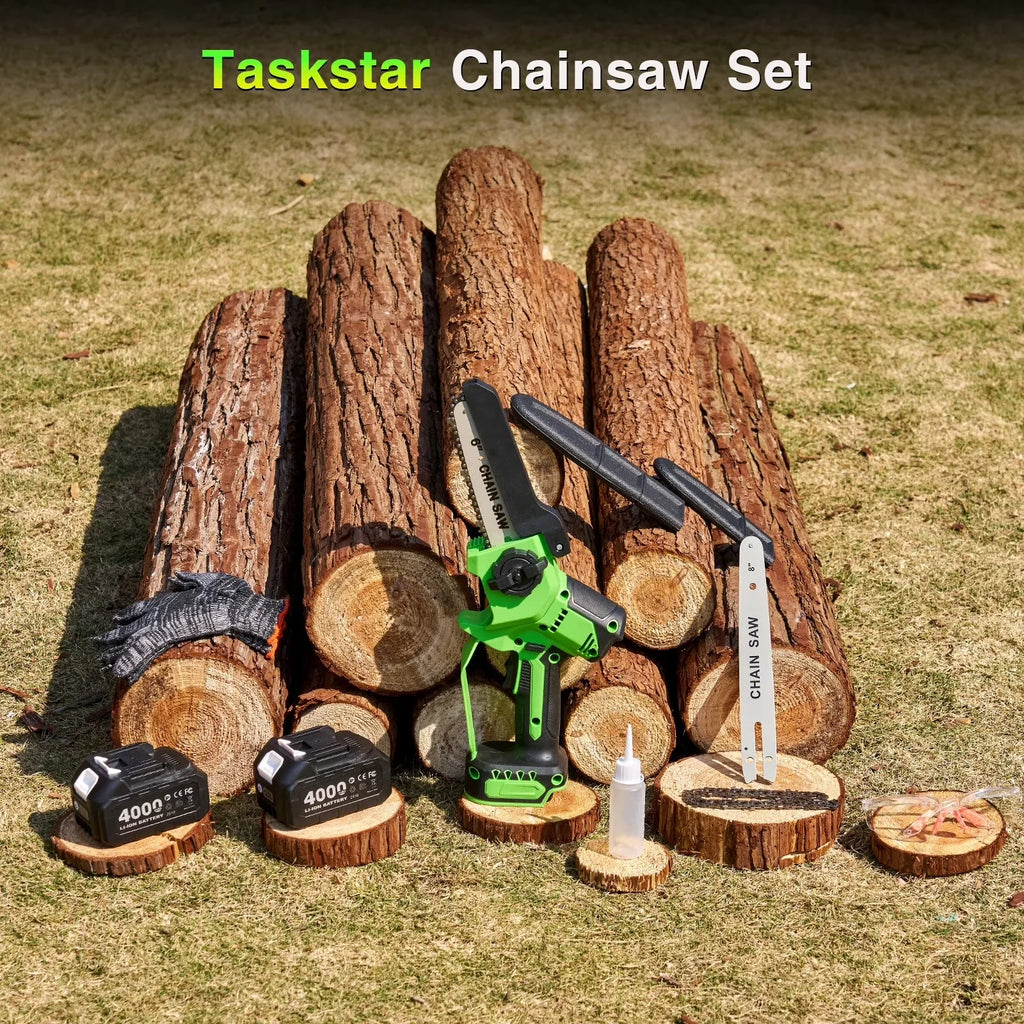 Taskstar 8 Inch & 6 Inch Cordless Electric Mini Chainsaw With 2*4.0Ah Batteries