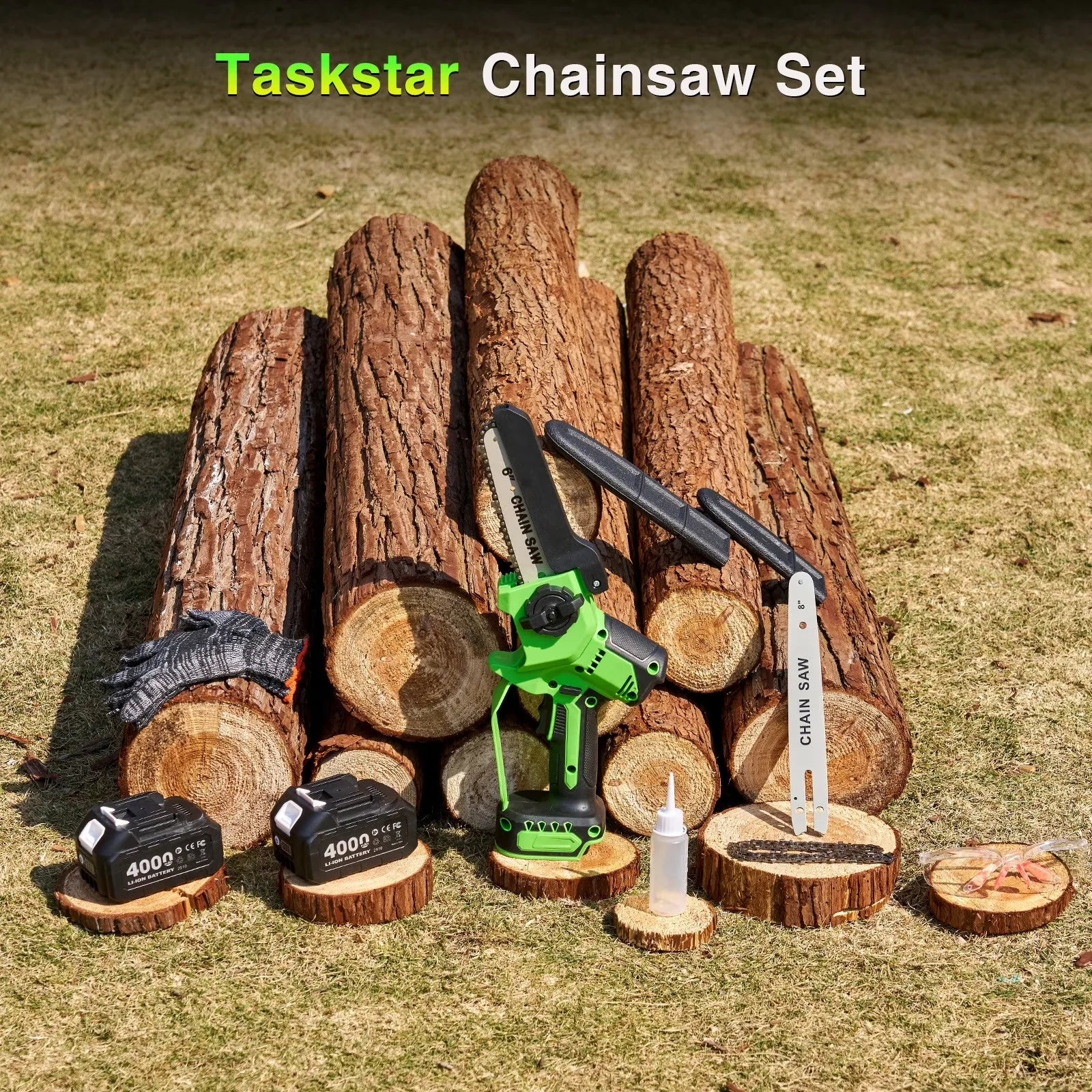Taskstar 8 Inch & 6 Inch Cordless Electric Mini Chainsaw With 2*4.0Ah Batteries
