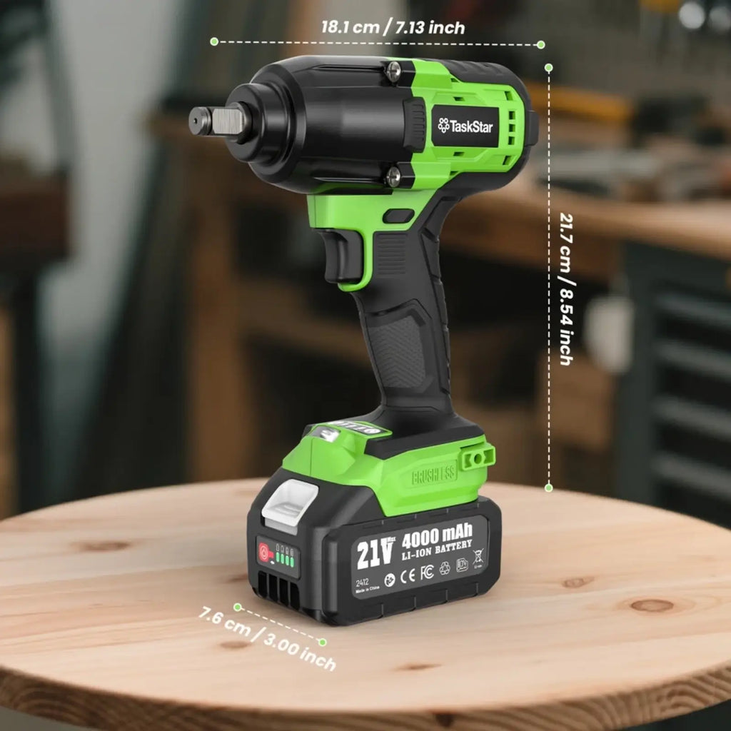 TaskStar 1000N.m (738ft-lbs) Electric Cordless Impact Wrench with 1/2" Brushless Motor, 2x4.0Ah Lithium-Ion Battery, Fast Charger, 5 Sockets & Storage Case - Heavy-Duty Electric Impact Tool for Car Home