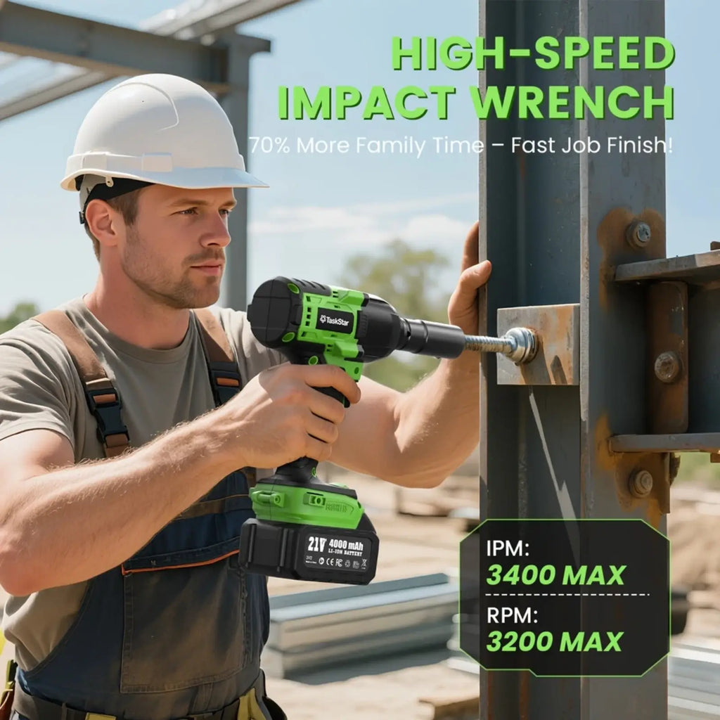 TaskStar 1000N.m (738ft-lbs) Electric Cordless Impact Wrench with 1/2" Brushless Motor, 2x4.0Ah Lithium-Ion Battery, Fast Charger, 5 Sockets & Storage Case - Heavy-Duty Electric Impact Tool for Car Home