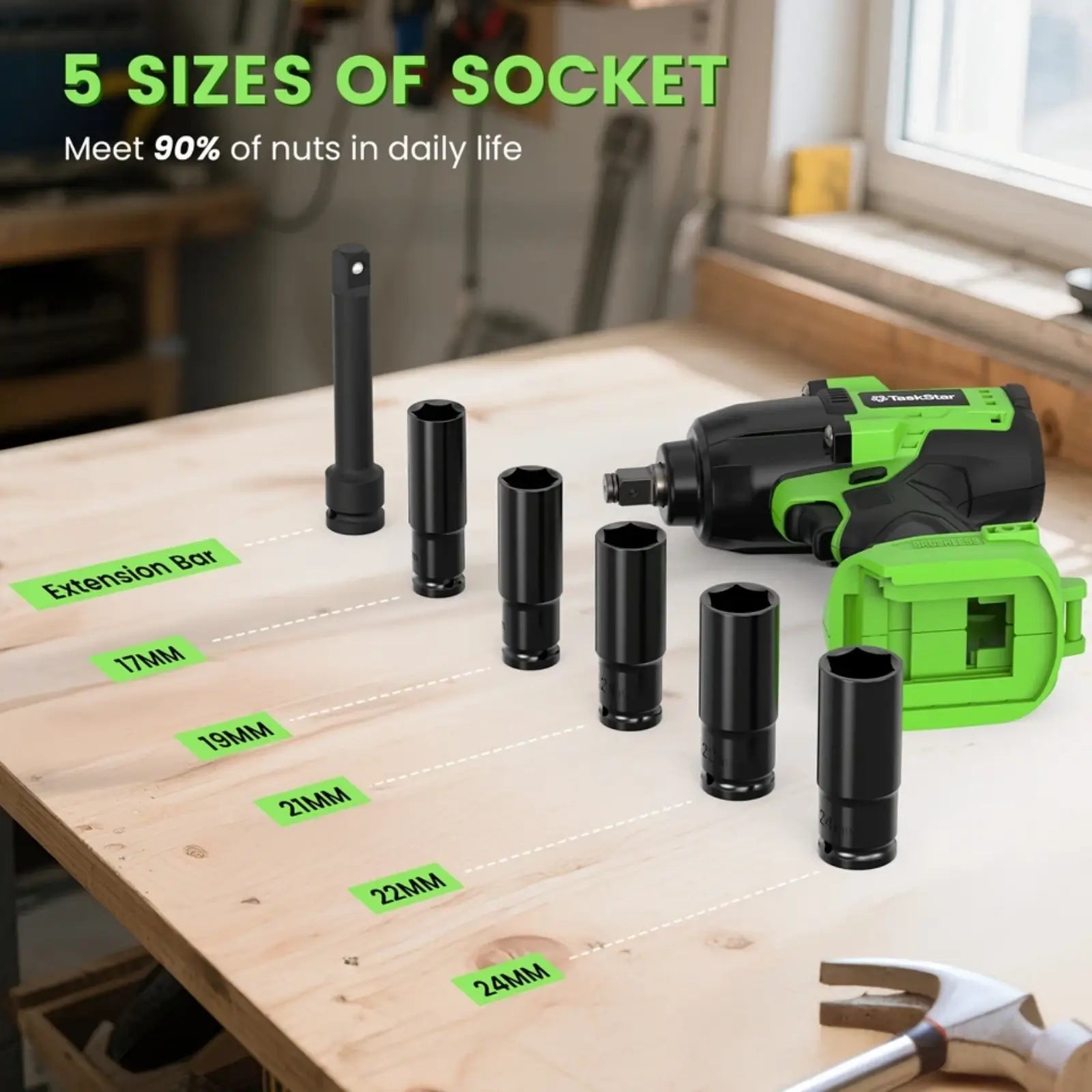 TaskStar 1000N.m (738ft-lbs) Electric Cordless Impact Wrench with 1/2" Brushless Motor, 2x4.0Ah Lithium-Ion Battery, Fast Charger, 5 Sockets & Storage Case - Heavy-Duty Electric Impact Tool for Car Home