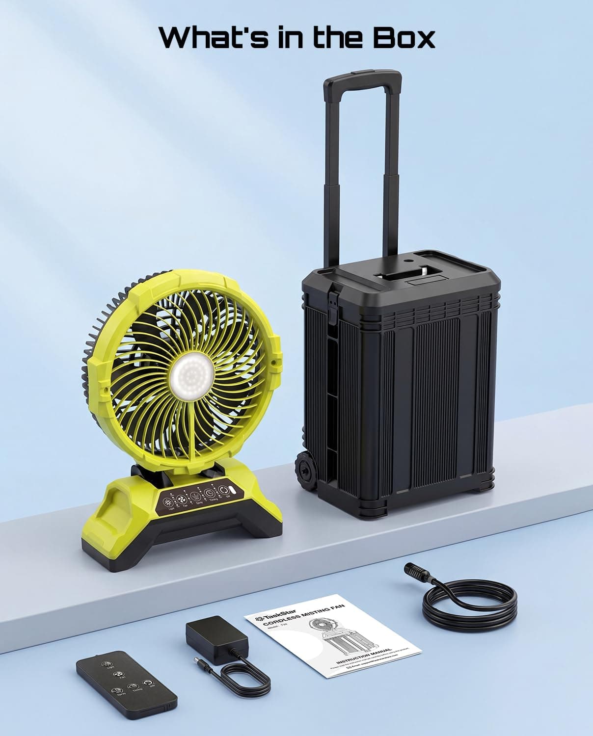 TaskStar 13" 8 Gal Outdoor Misting Fan 7-30H Runtime, Remote Control & Oscillation