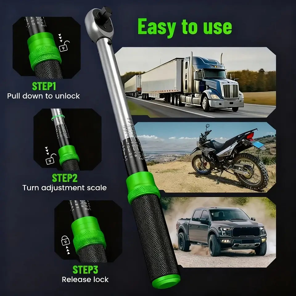 TaskStar 1/4 3/8 1/2-inch Drive Click Torque Wrench Set - 8Pcs, ±3% Accuracy Torque Wrench 45-221in.lb, 7-45ft.lb, 30-160ft.lb with Adapters, 72-Tooth Dual Scale