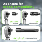 TaskStar 1/4 3/8 1/2-inch Drive Click Torque Wrench Set - 8Pcs, ±3% Accuracy Torque Wrench 45-221in.lb, 7-45ft.lb, 30-160ft.lb with Adapters, 72-Tooth Dual Scale