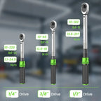 TaskStar 1/4 3/8 1/2-inch Drive Click Torque Wrench Set - 8Pcs, ±3% Accuracy Torque Wrench 45-221in.lb, 7-45ft.lb, 30-160ft.lb with Adapters, 72-Tooth Dual Scale