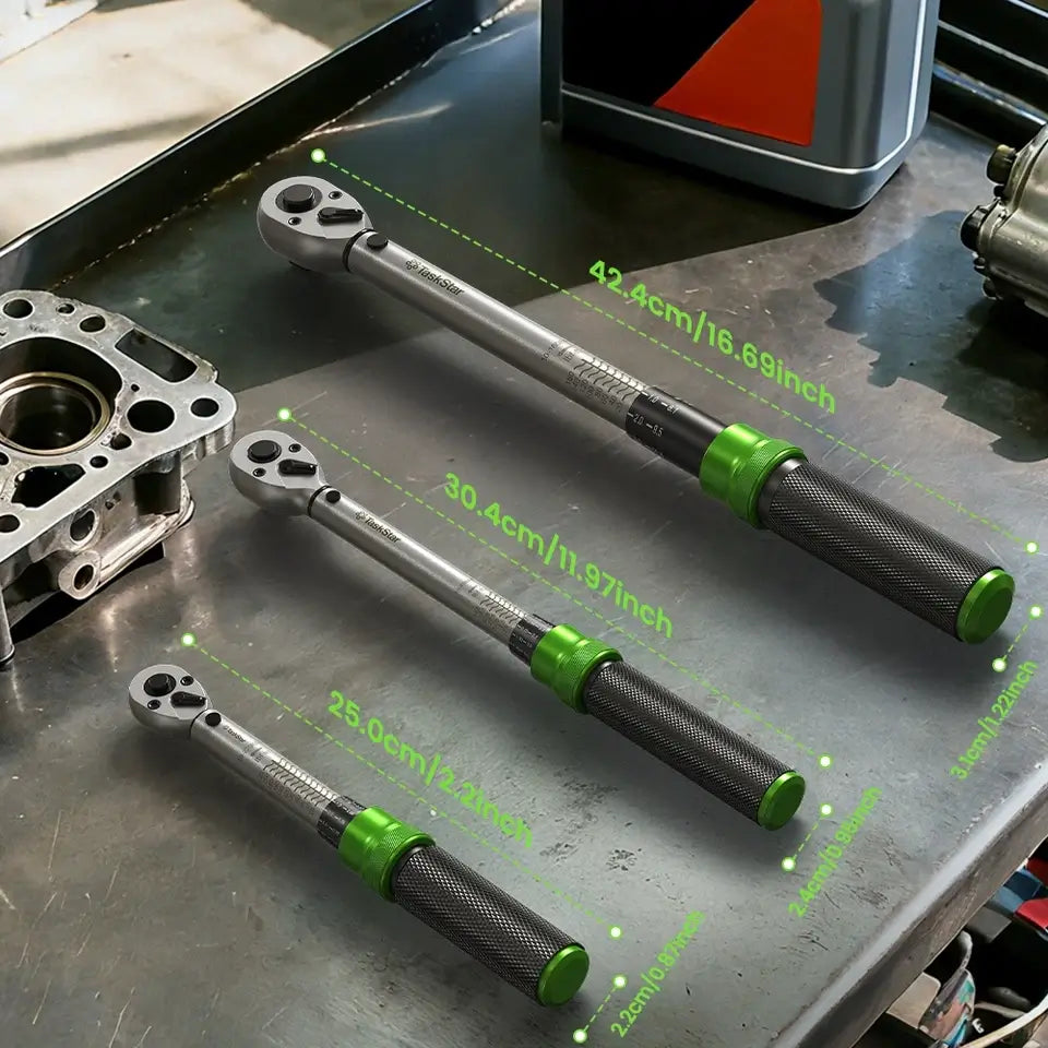 TaskStar 1/4 3/8 1/2-inch Drive Click Torque Wrench Set - 8Pcs, ±3% Accuracy Torque Wrench 45-221in.lb, 7-45ft.lb, 30-160ft.lb with Adapters, 72-Tooth Dual Scale