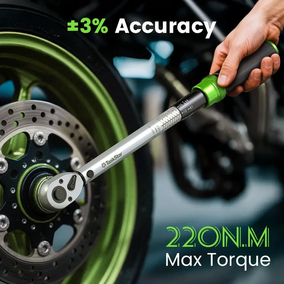 TaskStar 1/4 3/8 1/2-inch Drive Click Torque Wrench Set - 8Pcs, ±3% Accuracy Torque Wrench 45-221in.lb, 7-45ft.lb, 30-160ft.lb with Adapters, 72-Tooth Dual Scale