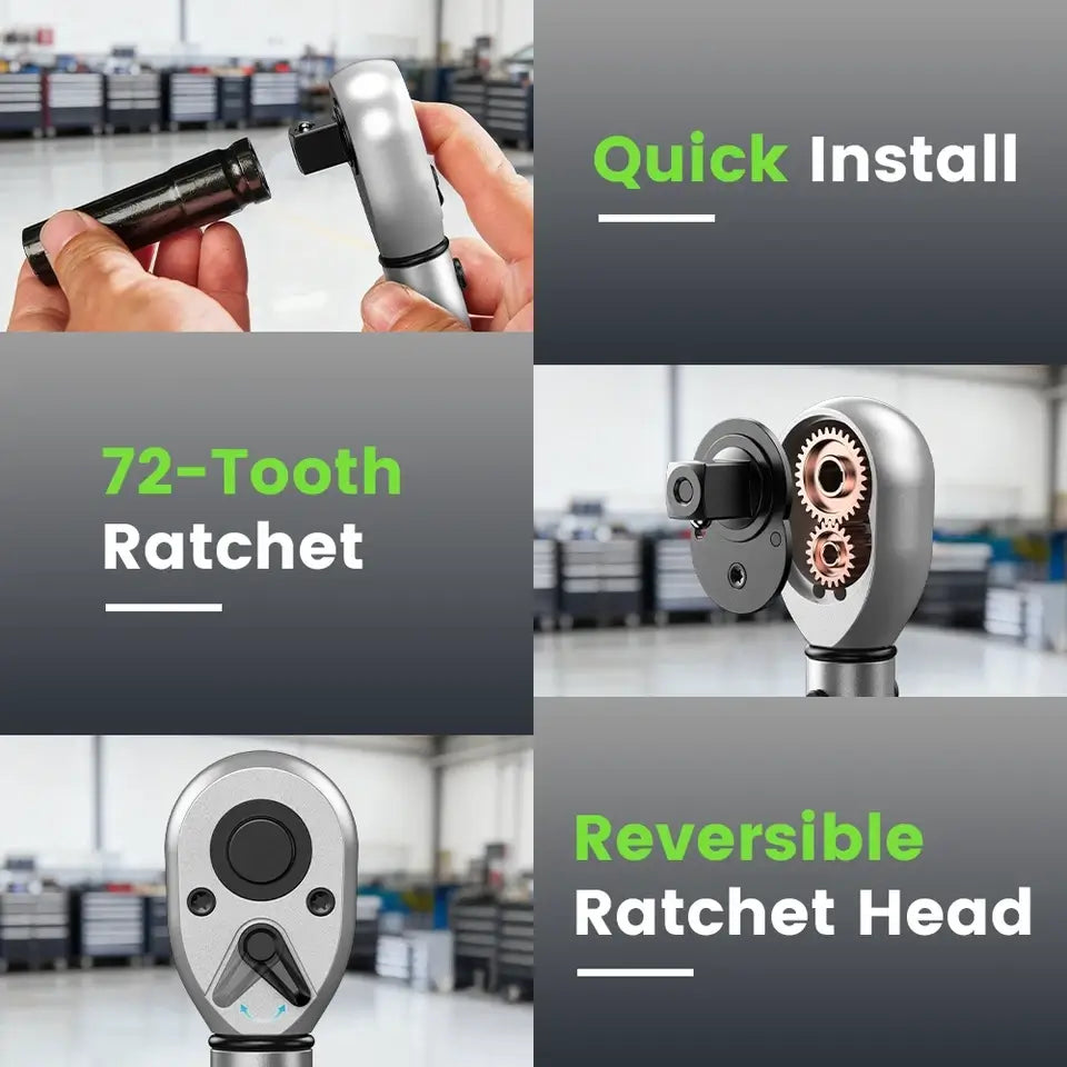 TaskStar 1/4 3/8 1/2-inch Drive Click Torque Wrench Set - 8Pcs, ±3% Accuracy Torque Wrench 45-221in.lb, 7-45ft.lb, 30-160ft.lb with Adapters, 72-Tooth Dual Scale