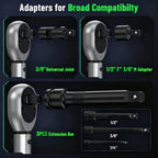 TaskStar 1/4 3/8 1/2-inch Drive Click Torque Wrench Set - 8Pcs, ±3% Accuracy Torque Wrench 45-221in.lb, 7-45ft.lb, 30-160ft.lb with Adapters, 72-Tooth Dual Scale