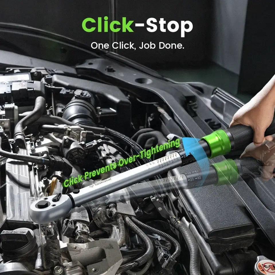 TaskStar 1/4 3/8 1/2-inch Drive Click Torque Wrench Set - 8Pcs, ±3% Accuracy Torque Wrench 45-221in.lb, 7-45ft.lb, 30-160ft.lb with Adapters, 72-Tooth Dual Scale