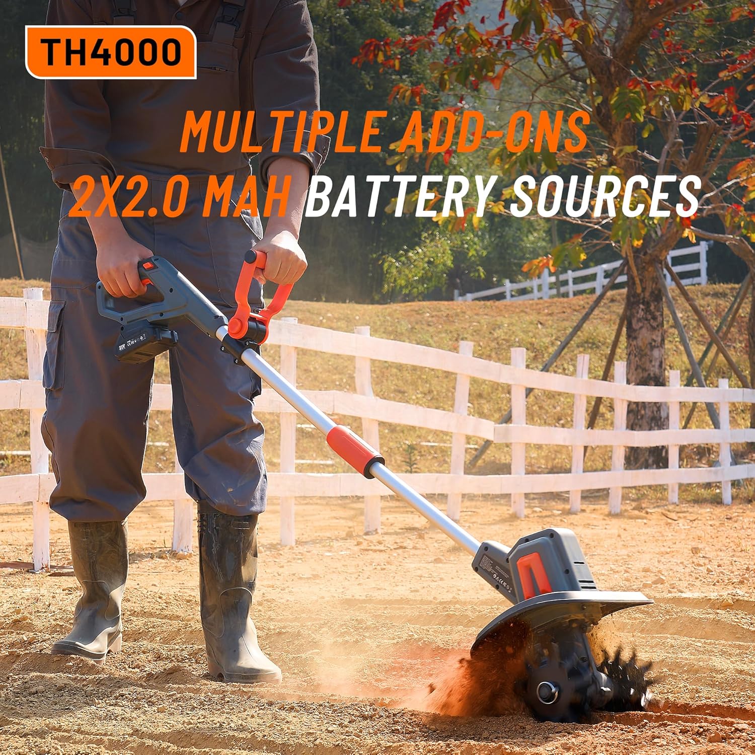 TaskStar Cordless Electric Tiller Cultivator 2*2000mAh Garden Rototiller