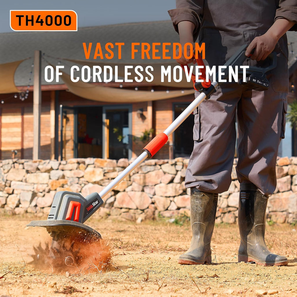 TaskStar Cordless Electric Tiller Cultivator 2*2000mAh Garden Rototiller