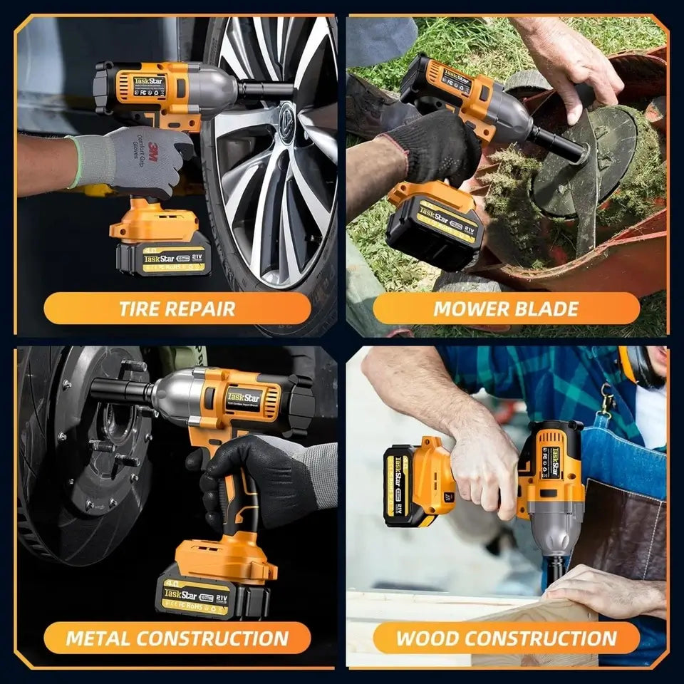 TaskStar Cordless Impact Wrench 1/2 inch, 1200N·m Brushless High Torque Electric Wrench