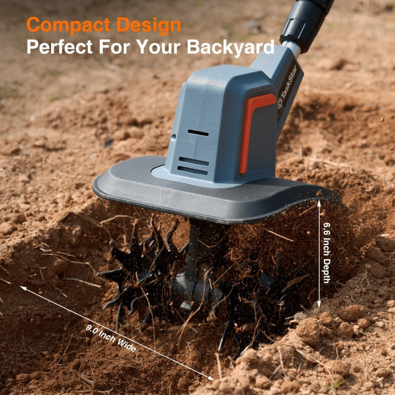 TaskStar Cordless Tiller Cultivator Electric Garden Rototiller 2* 4.0Ah Battery