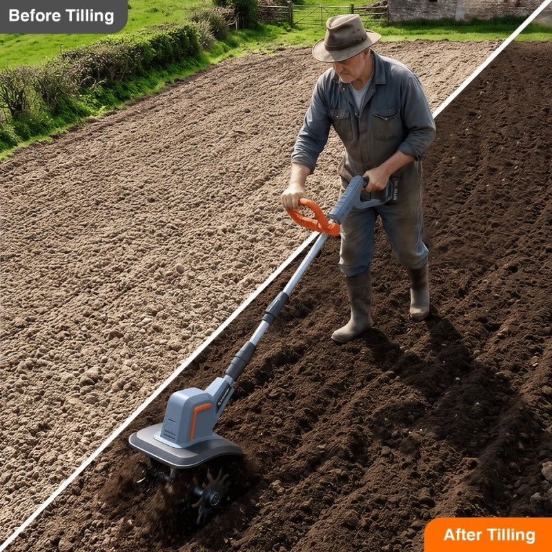 TaskStar Cordless Tiller Cultivator Electric Garden Rototiller 2* 4.0Ah Battery