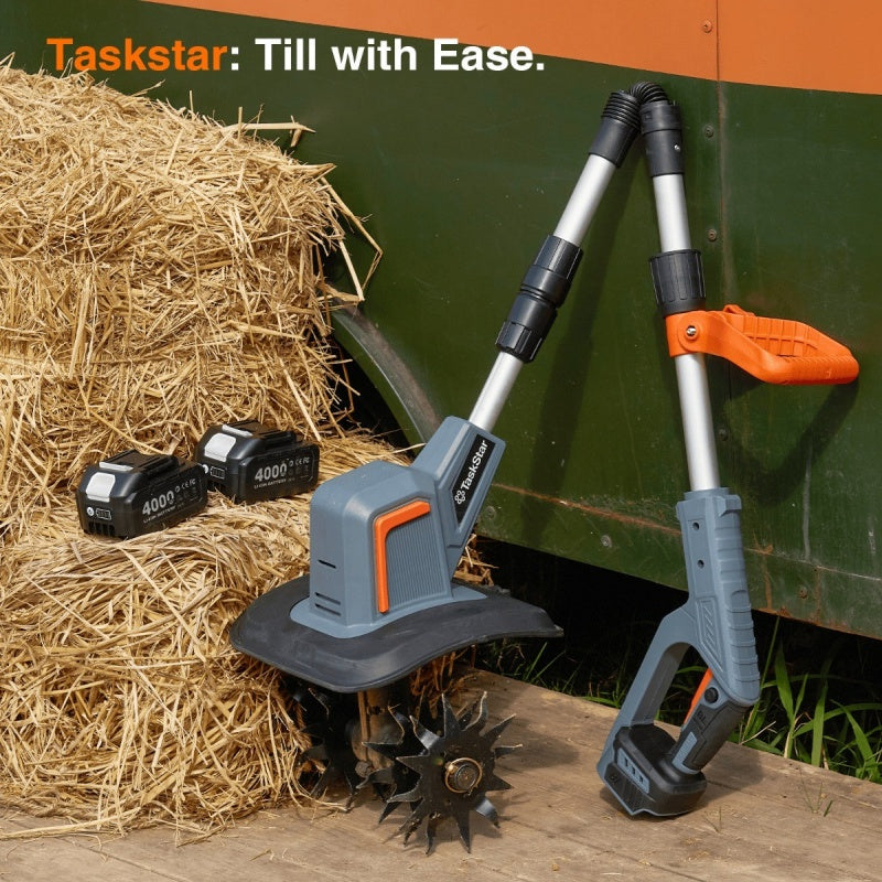 TaskStar Cordless Tiller Cultivator Electric Garden Rototiller 2* 4.0Ah Battery