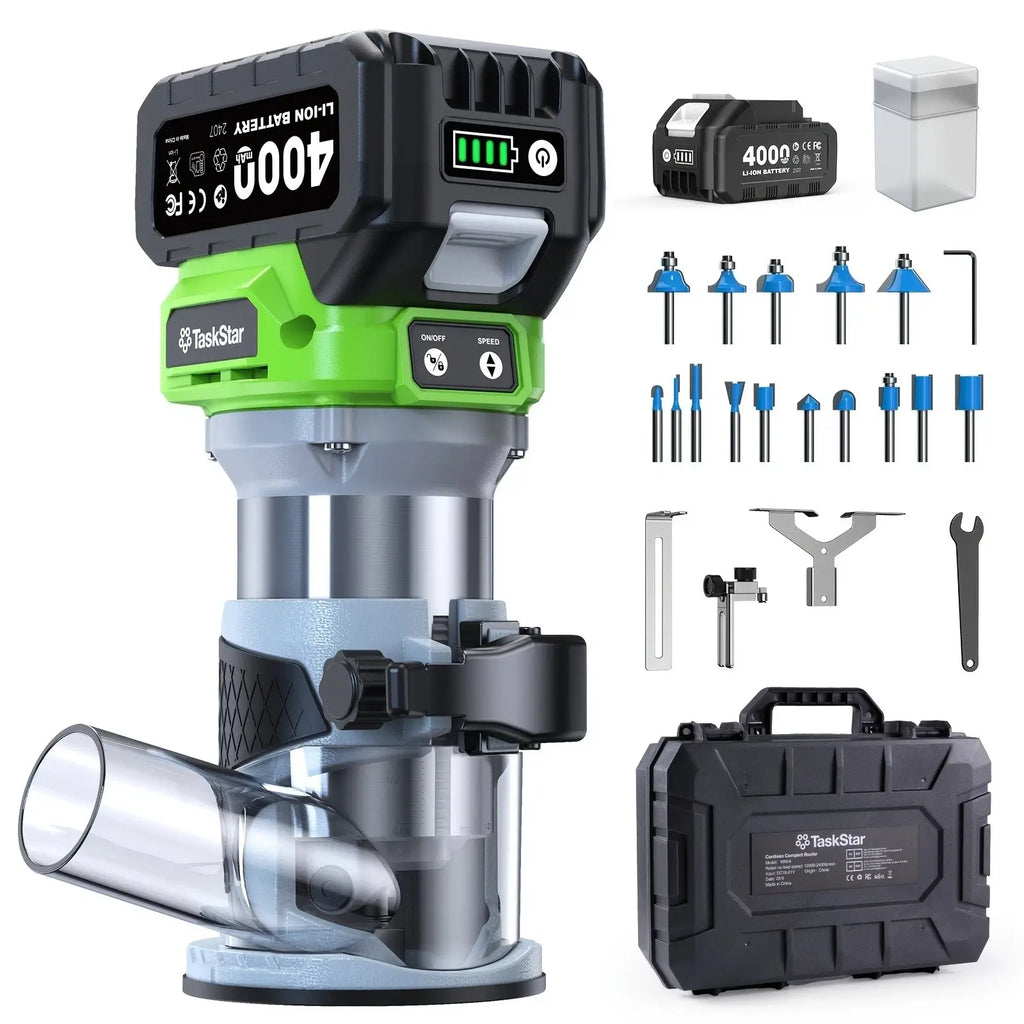 TaskStar Cordless Wood Router Tool Compact Trim Router Brushless 2X4.0 ...