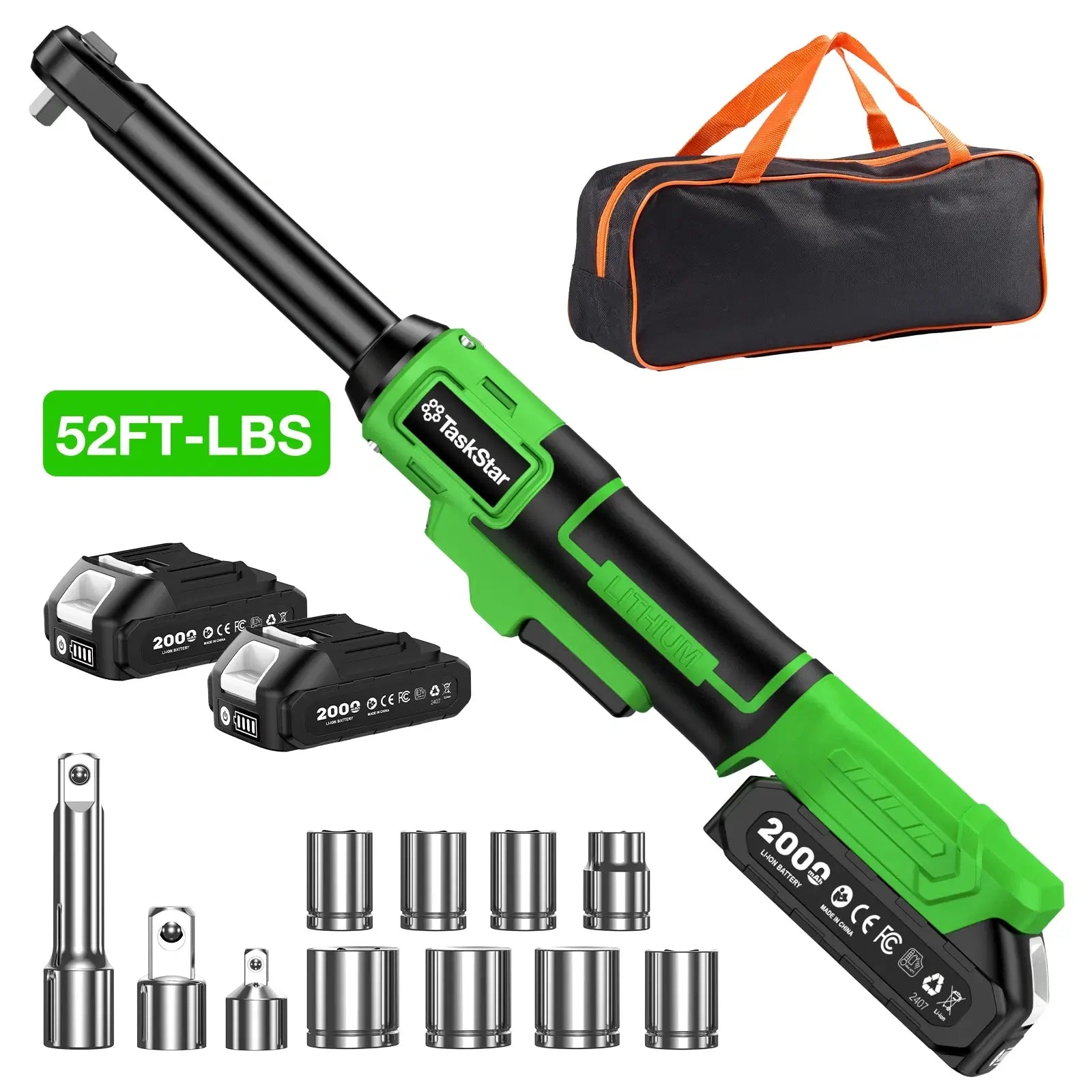 TaskStar Extended Cordless Electric Ratchet Wrench 70N.M 3/8", Brushless Motor