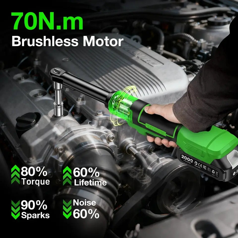 TaskStar Extended Cordless Electric Ratchet Wrench 70N.M 3/8", Brushless Motor