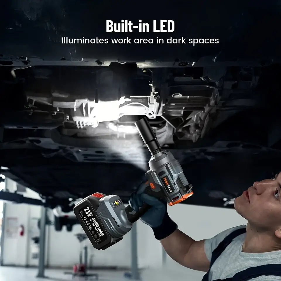 TaskStar 1/2" Brushless Impact Wrench, Power Impact Gun W/Max Torque 330Ft-lbs (450N.m), 4.0Ah Rechargable Battery & 3 Sockets, Compact Power Impact Wrench for Lightduty Work Car Home