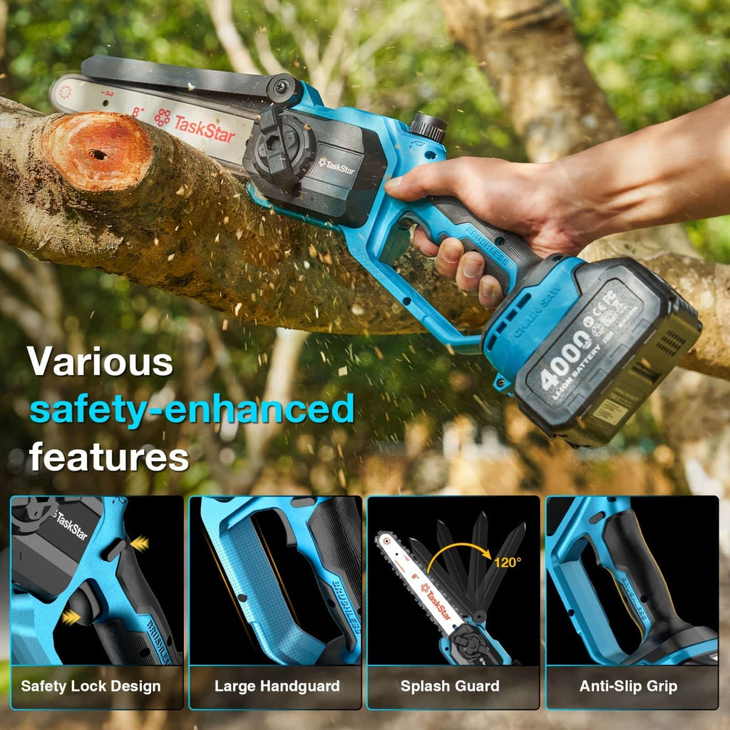 Taskstar 8inch Electric 2-in-1 Cordless Pole Saw & Mini Chainsaw,15FT Max Reach