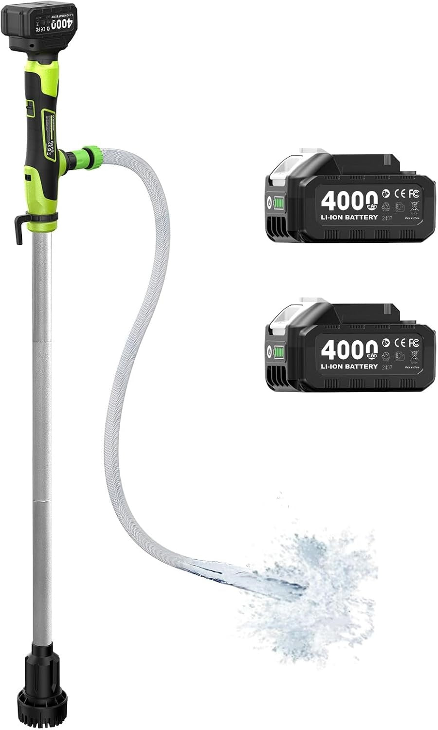 TaskStar Cordless Stick Water Transfer Pump with 2×4.0Ah 4.0Ah Batteries, 720GPH 32FT Lift