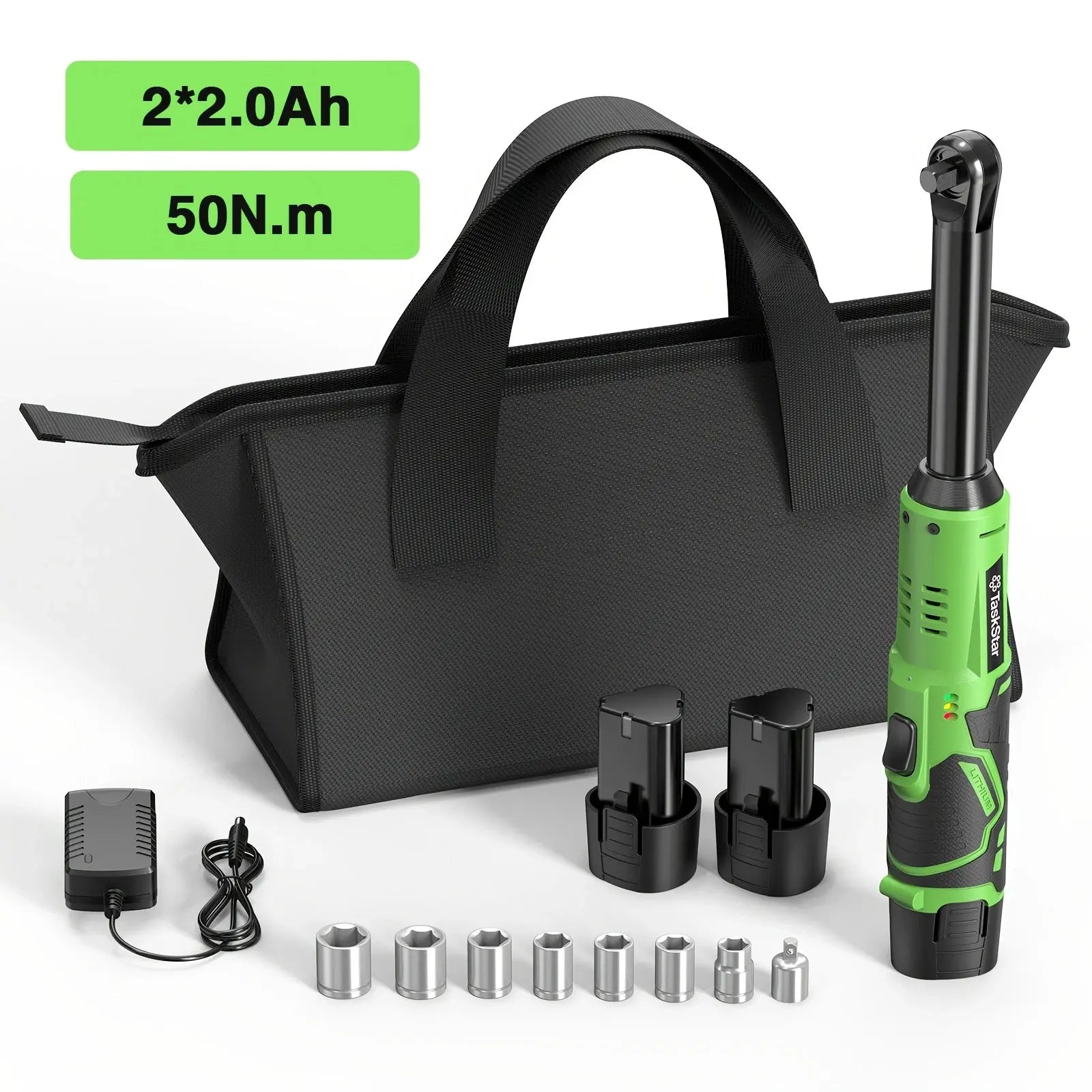 Taskstar Extended Cordless Electric Ratchet Wrench 3/8" 37 Ft-lbs 50Nm