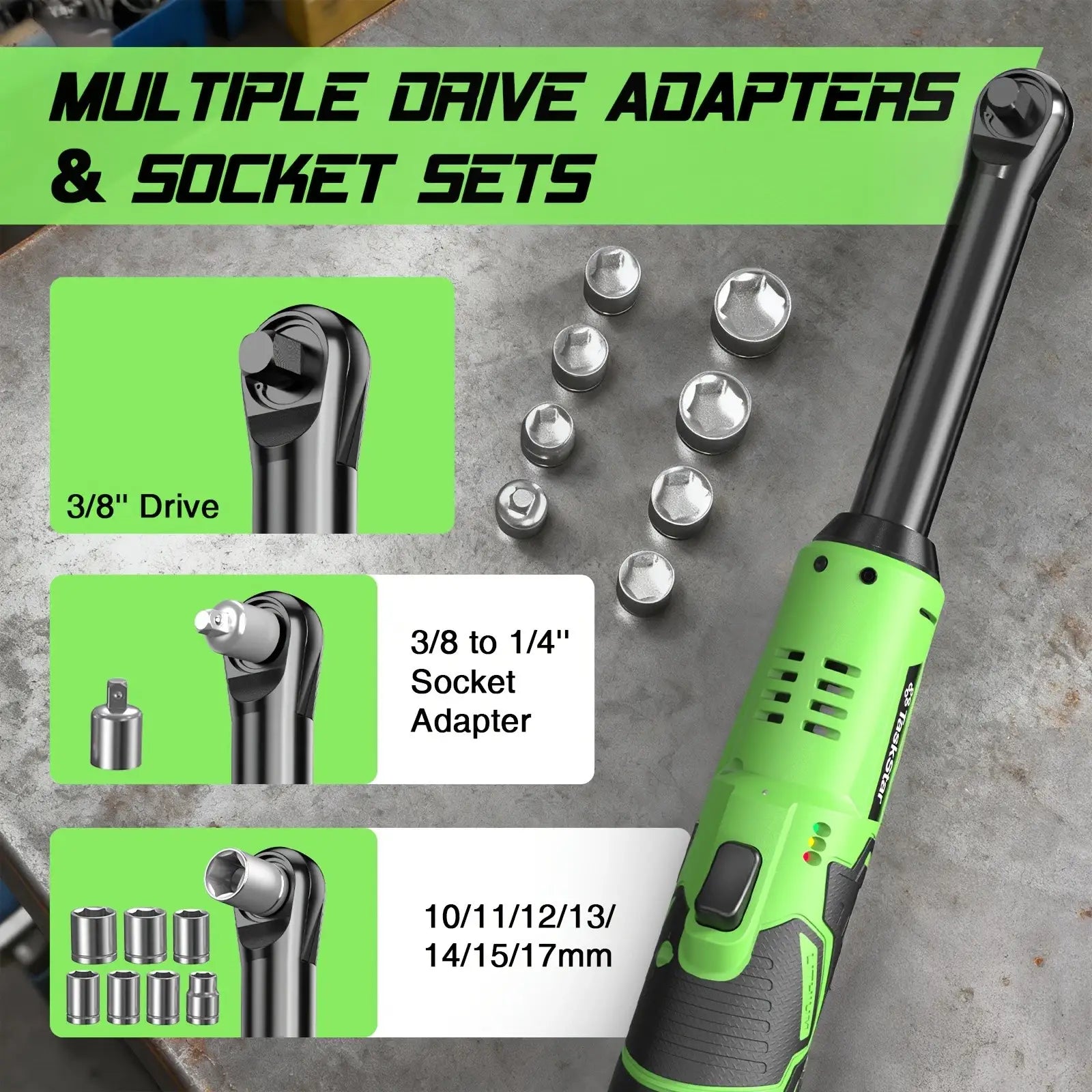 Taskstar Extended Cordless Electric Ratchet Wrench 3/8" 37 Ft-lbs 50Nm
