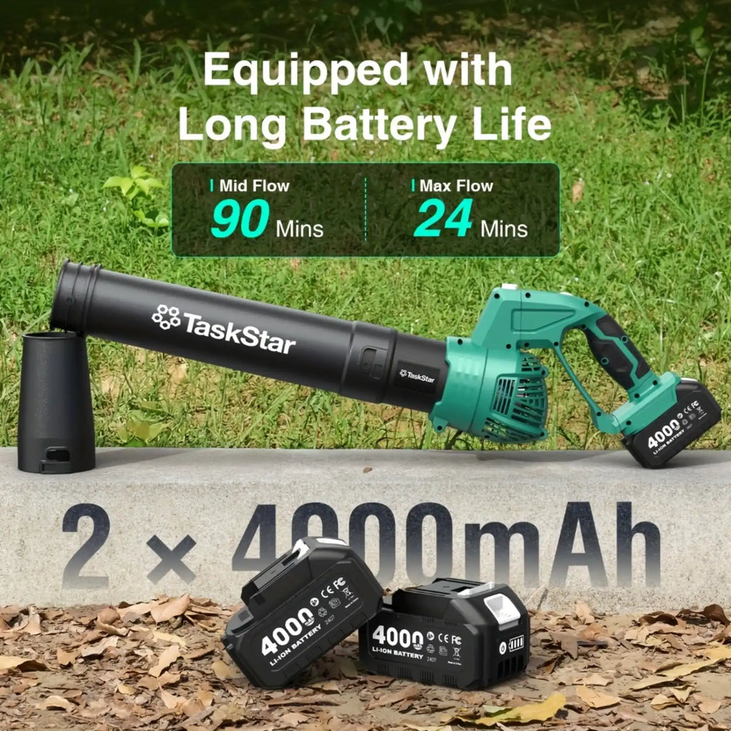 TaskStar 21V Cordless Leaf Blower With 2 × 4.0Ah Batteries for Lawn Care,Patio and Yards