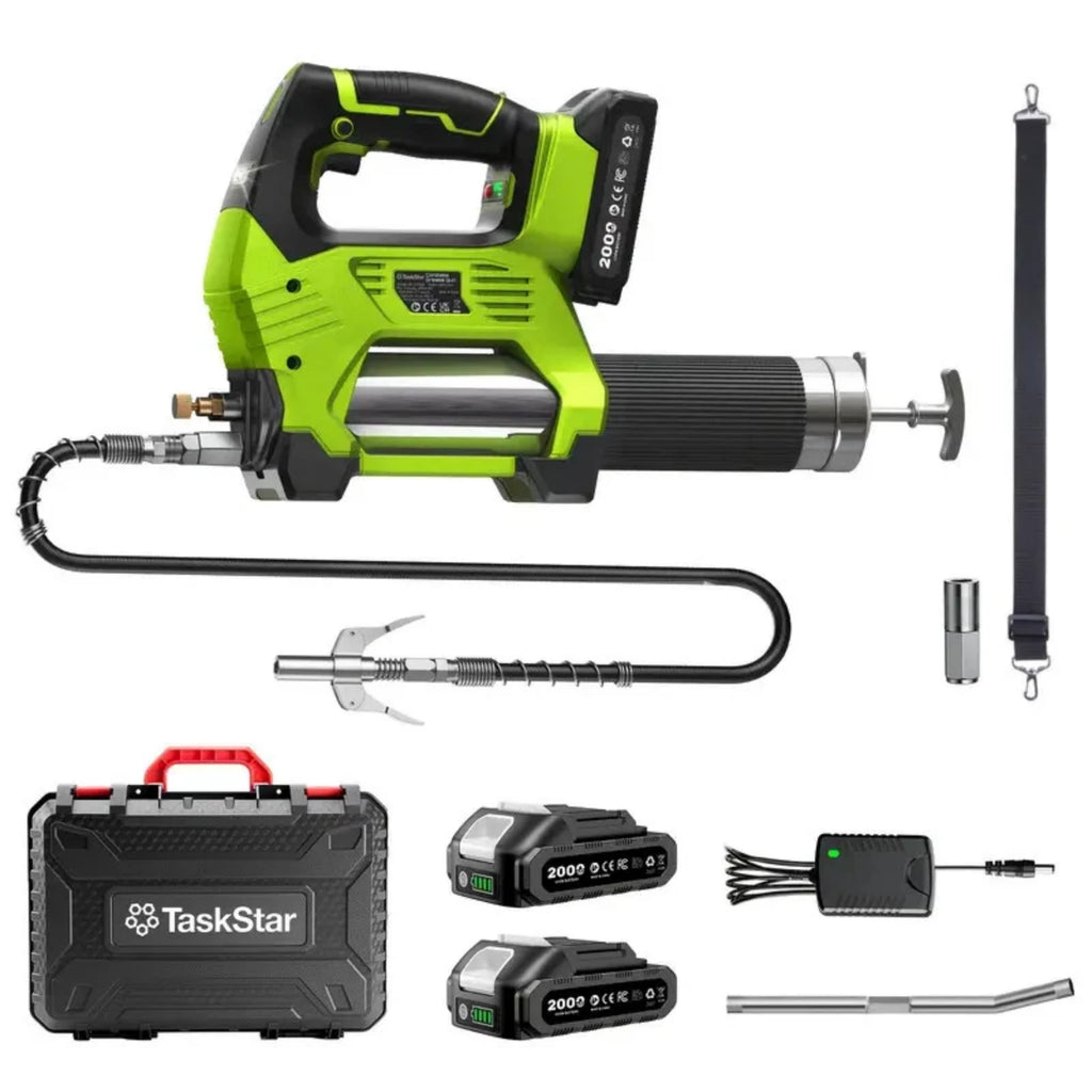 Taskstar 12000PSI Electric Grease Gun: Cordless 3-Speed With 2x2.0ah Batteries, Brushless Motor And LED Light ,6.7 oz/min flow rate Efficient for Farmers, Equipment Operators and Homeowners