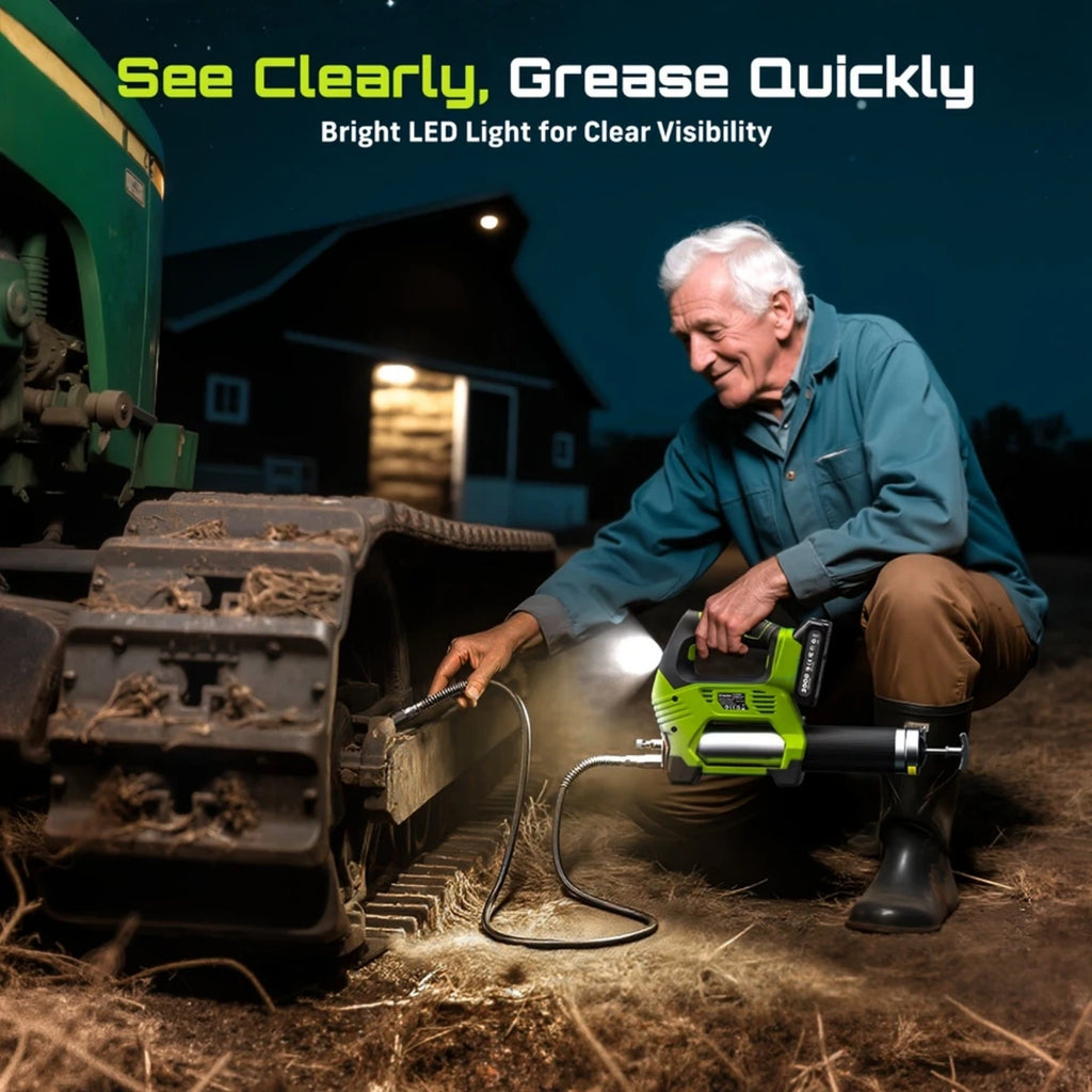 Taskstar 12000PSI Electric Grease Gun: Cordless 3-Speed With 2x2.0ah Batteries, Brushless Motor And LED Light ,6.7 oz/min flow rate Efficient for Farmers, Equipment Operators and Homeowners