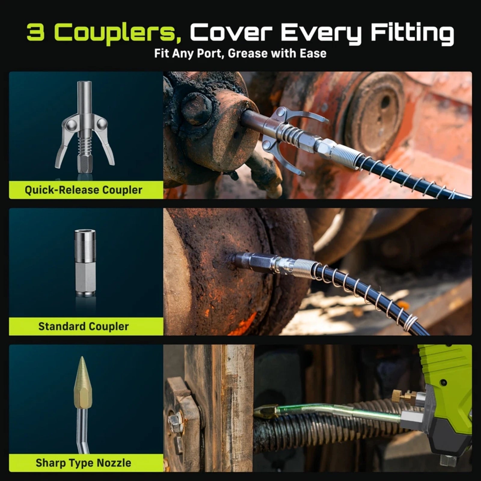 Taskstar 12000PSI Electric Grease Gun: Cordless 3-Speed With 2x2.0ah Batteries, Brushless Motor And LED Light ,6.7 oz/min flow rate Efficient for Farmers, Equipment Operators and Homeowners