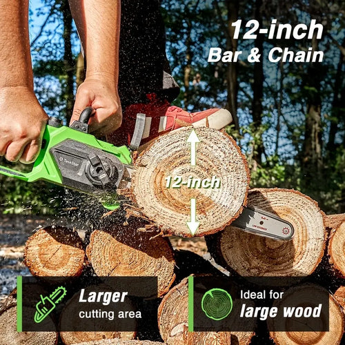 Taskstar 12" Electric Chainsaw Cordless, 21V Battery Powered Cordless Chain Saw