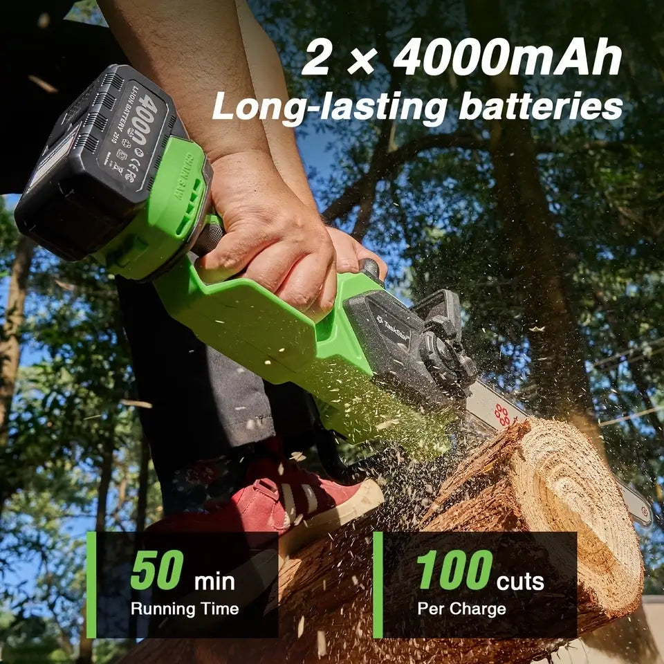 Taskstar 12" Electric Chainsaw Cordless, 21V Battery Powered Cordless Chain Saw, Chainsaw with 2 x 4.0Ah Lithium ion Battery and Charger for Wood Cutting, Tree Trimming and Branch Pruning