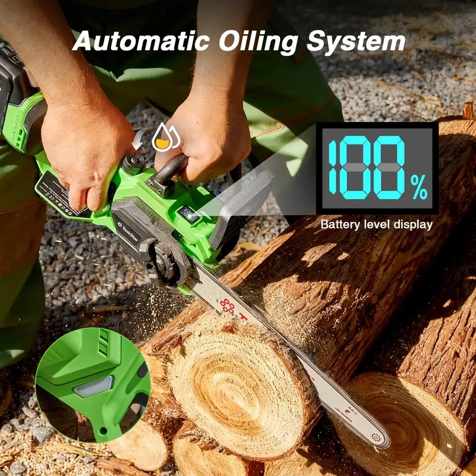 Taskstar 12" Electric Chainsaw Cordless, 21V Battery Powered Cordless Chain Saw, Chainsaw with 2 x 4.0Ah Lithium ion Battery and Charger for Wood Cutting, Tree Trimming and Branch Pruning