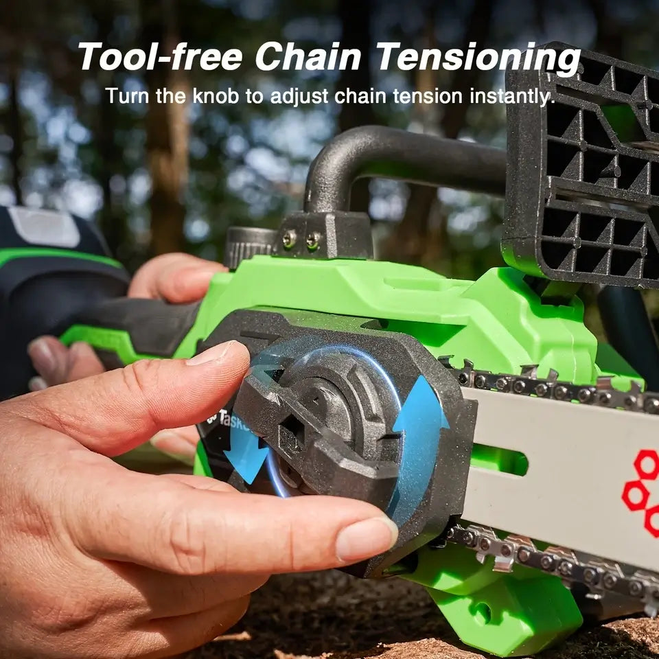 Taskstar 12" Electric Chainsaw Cordless, 21V Battery Powered Cordless Chain Saw, Chainsaw with 2 x 4.0Ah Lithium ion Battery and Charger for Wood Cutting, Tree Trimming and Branch Pruning