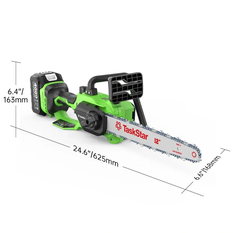 Taskstar 12" Electric Chainsaw Cordless, 21V Battery Powered Cordless Chain Saw, Chainsaw with 2 x 4.0Ah Lithium ion Battery and Charger for Wood Cutting, Tree Trimming and Branch Pruning