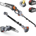 Taskstar 2-in-1 Cordless Pole Saw & 8” Mini Chainsaw Brushless Motor, Auto Lubrication, 2x4.0 Ah Batteries & Charger