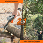 Taskstar 2-in-1 Cordless Pole Saw & 8” Mini Chainsaw Brushless Motor, Auto Lubrication, 2x4.0 Ah Batteries & Charger